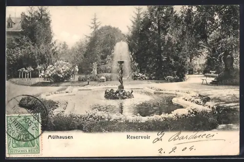 AK Mülhausen, Réservoir avec fontaine et jardins environnants