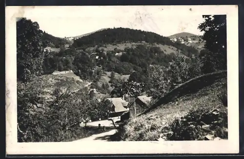 AK Hohrodberg, Vue sur le paysage vallonné et les maisons en bordure de forêt