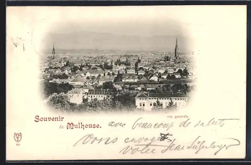 AK Mulhouse, Vue générale de la ville avec clochers et paysage environnant