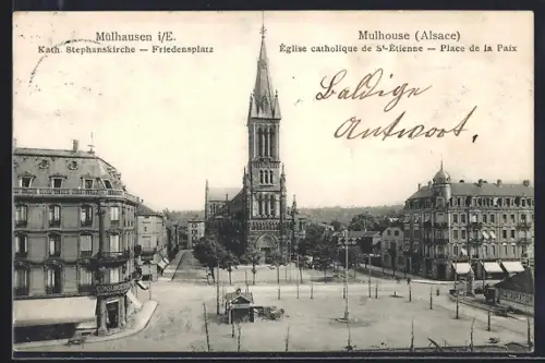 AK Mulhouse /Alsace, Église catholique de St-Étienne, Place de la Paix