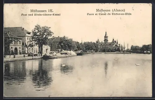 AK Mulhouse /Alsace, Poste et Canal du Rhône-au-Rhin