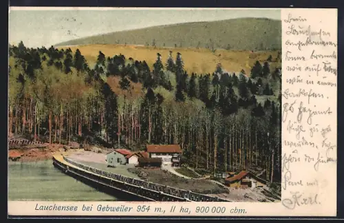 AK Gebweiler, Vue du Lac de Lauchen entouré de forêts et collines