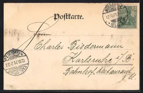 AK Mulhouse, Entrée de la Ville avec vue sur la place et bâtiments historiques