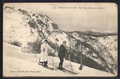 AK Ballon d`Alsace, En hiver, skieurs au sommet