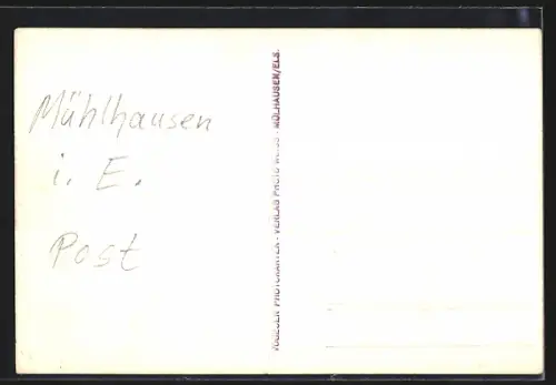 AK Mulhouse, La Poste avec des passants et des vélos devant