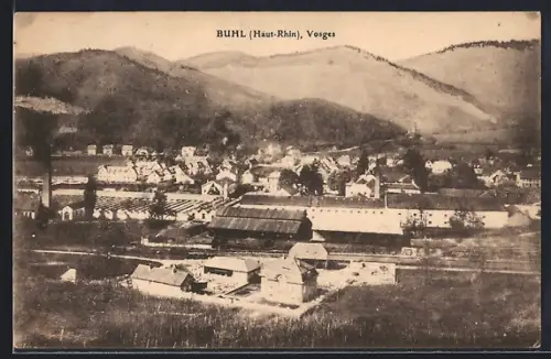 AK Buhl /Haut-Rhin, Vue sur le village et les montagnes vosgiennes en arrière-plan