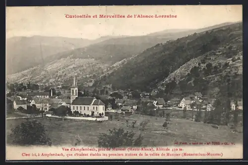 AK Ampfersbach /Munster, Vue d`Ampfersbach avec l`église et les collines en arrière-plan