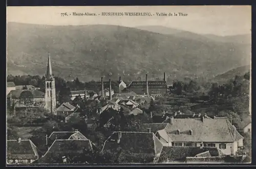 AK Husseren-Wesserling, Église et usines en arrière-plan