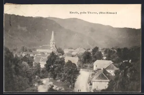 AK Kruth /Hte-Alsace, Vue du village avec église et montagnes en arrière-plan