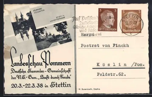 AK Stettin /Pommern, Landesschau Pommern 1938 Deutsche Sammler-Gemeinschaft der NSG Kraft durch Freude, Ganzsache