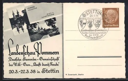 AK Stettin /Pommern, Landesschau Pommern 1938, Deutsche Sammler-Gemeinschaft der NSG, Ganzsache