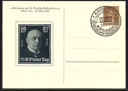 AK Berlin, 4. Bundestag und 33. Deutscher Philatelistentag 1927, Ganzsache