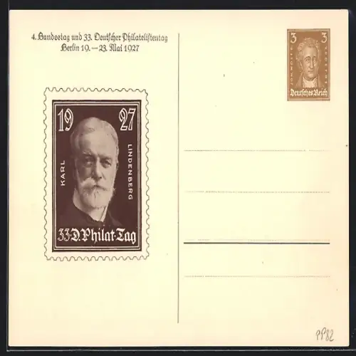 AK Berlin, 4. Bundestag und 33. Deutscher Philatelistentag 1927, Ganzsache