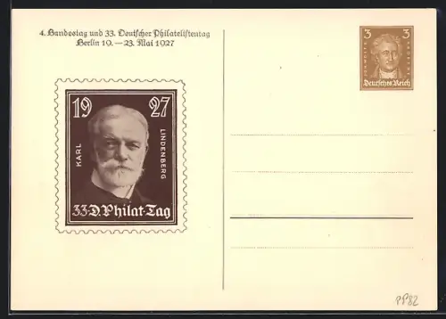 AK Berlin, 4. Bundestag und 33. Deutscher Philatelistentag 1927, Ganzsache