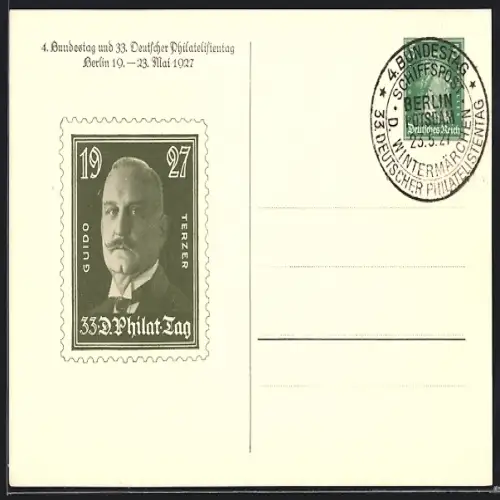 AK Berlin, 4. Bundestag und 33. Deutscher Philatelistentag 1927, Ganzsache