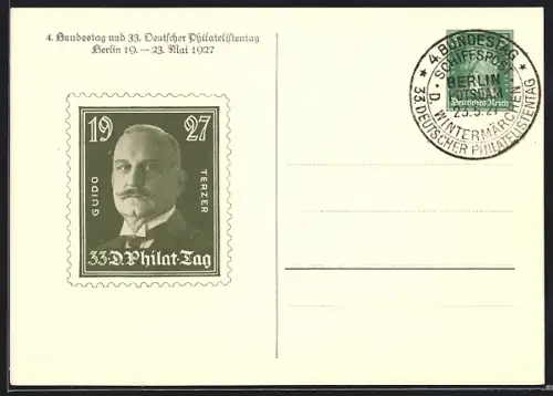 AK Berlin, 4. Bundestag und 33. Deutscher Philatelistentag 1927, Ganzsache