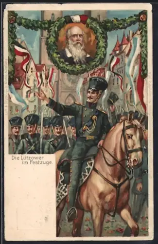 Lithographie Nürnberg, X. Deutsches Turnfest 1903, Die Lützower im Festzuge, Ganzsache Bayern