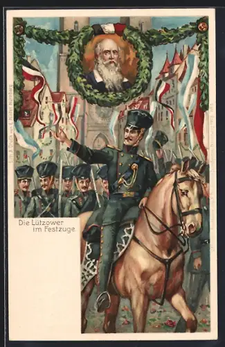 Lithographie Nürnberg, X. Deutsches Turnfest 1903, Die Lützower im Festzuge, Ganzsache Bayern