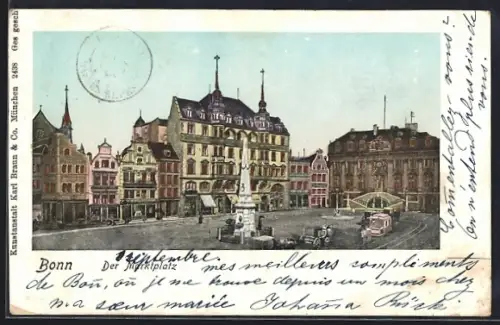 AK Bonn, Marktplatz mit Obelisk, Panorama