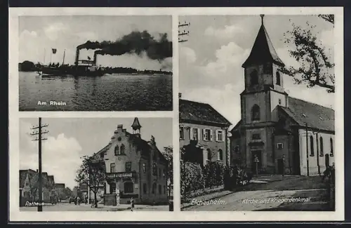 AK Elchesheim, Kirche und Kriegerdenkmal, Rathaus