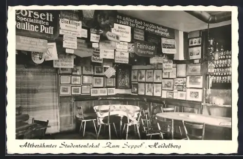 AK Heidelberg, Altberühmtes Studentenlokal Zum Seppel, Innenansicht