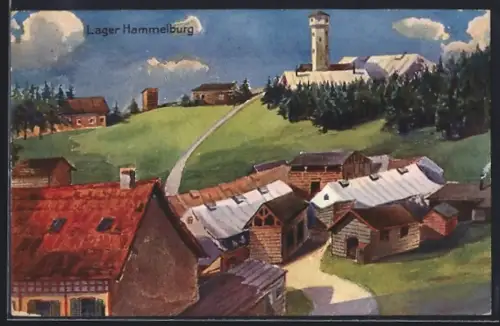 Künstler-AK Lager Hammelburg, Sicht über die Dächer auf den Ort