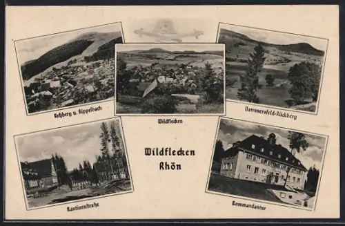 AK Wildflecken, Kantinenstrasse, Kommandantur, Ressberg und Kippelbach