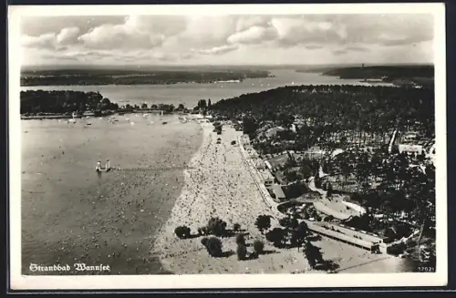AK Berlin-Wannsee, Strandbad vom Flugzeug aus