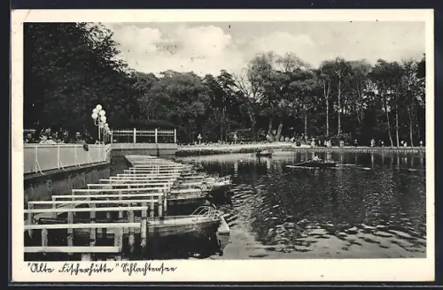 AK Berlin-Zehlendorf, Gasthaus Alte Fischerhütte Schlachtensee Ww. M. Heyne, Ansicht vom Wasser