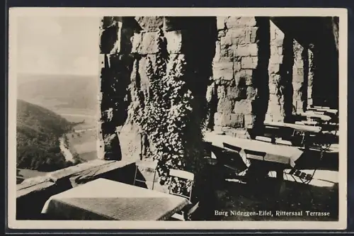 AK Nideggen /Eifel, Burg, Gastsätte Rittersaal Terrasse, Inh. J. Baur