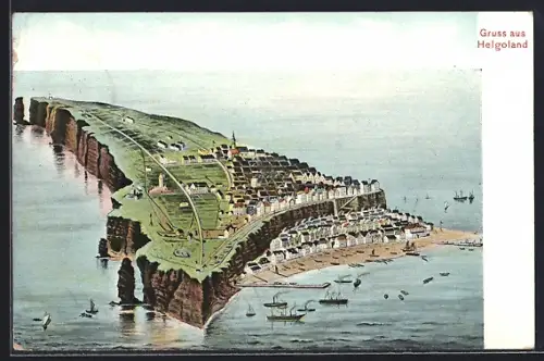 Künstler-AK Helgoland, Gesamtansicht der Insel