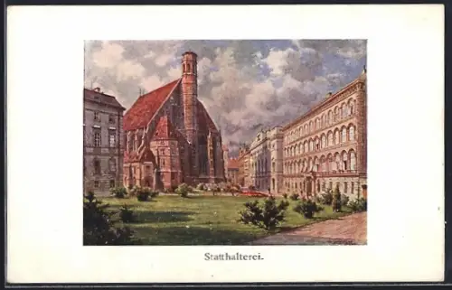 Künstler-AK Wien, Minoritenkirche und Statthalterei