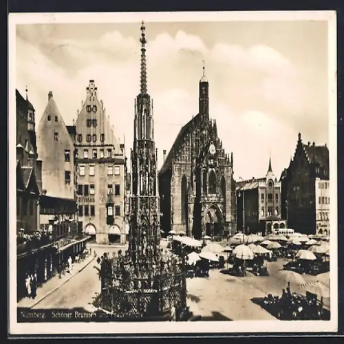 AK Nürnberg, Schöner Brunnen auf dem Markt