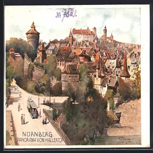 Künstler-AK Nürnberg, Panorama vom Hallertor