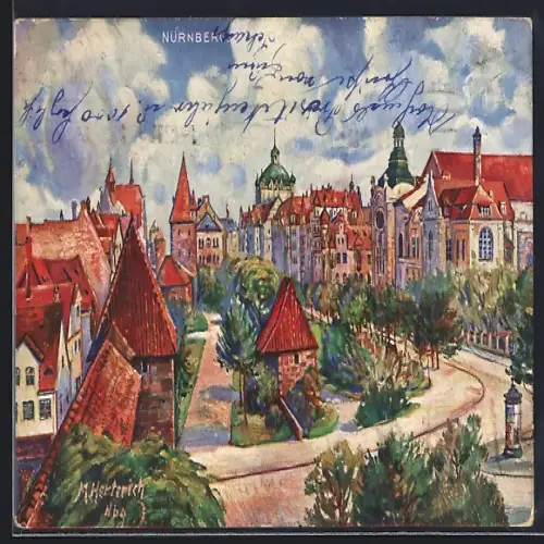 Künstler-AK Nürnberg, Ringpartie mit Stadttheater