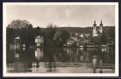 AK Tutzing am Starnbergersee, Seepartie mit Blick auf den Ort
