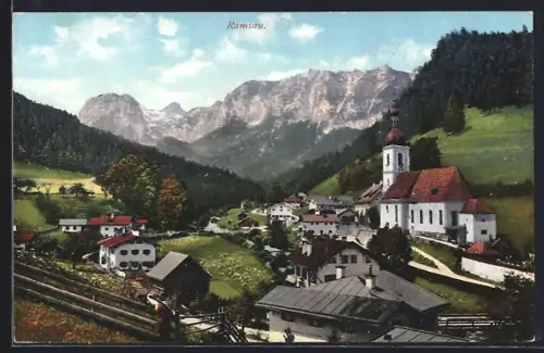 AK Ramsau / Berchtesgaden, Ortsansicht mit Kirche