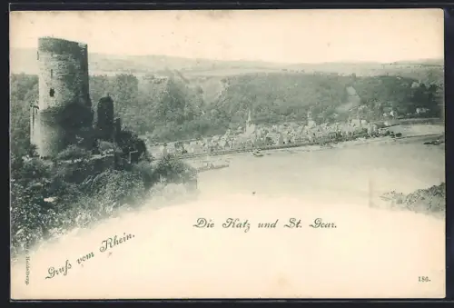 AK St. Goar /Rhein, Burg Katz mit Blick auf den Ort