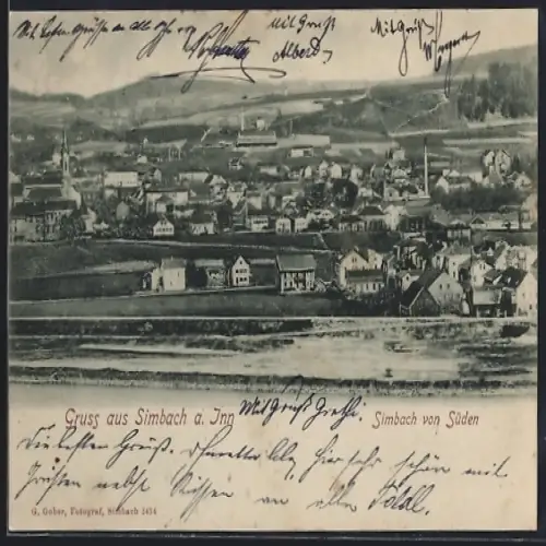 AK Simbach a. Inn, Ortsansicht von Süden