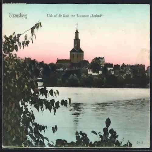 AK Strausberg, Blick auf die Stadt vom Restaurant Seebad