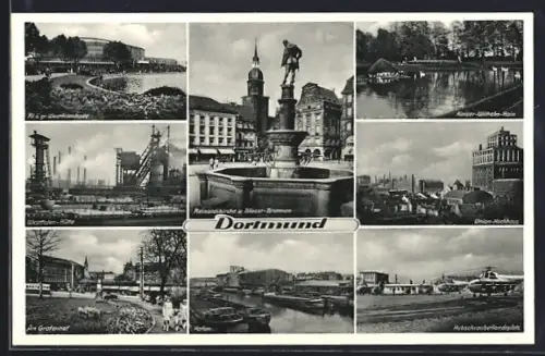 AK Dortmund, Reinoldikirche und Bläser-Brunnen, Stadthafen