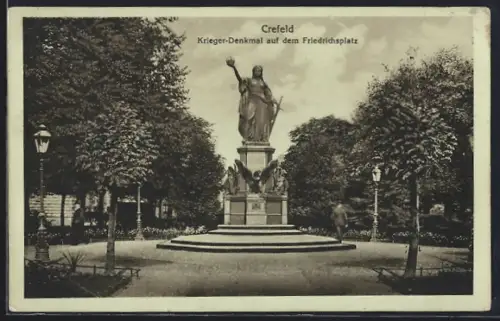 AK Crefeld, Krieger-Denkmal auf dem Friedrichsplatz