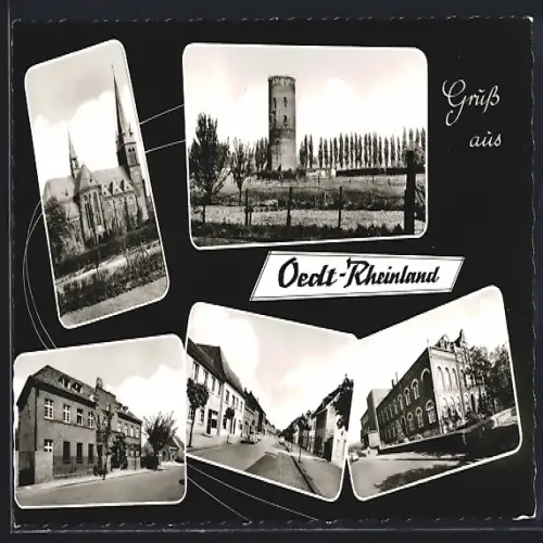 AK Oedt /Rheinland, Kirche, Burgturm, Strassenansichten