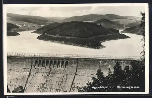 AK Aggertalsperre b. Dümmlinghausen, Blick auf die Talsperre und den Stausee