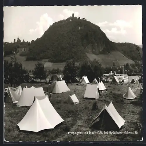 AK Bad Godesberg-Mehlem /Rh., Campingplatz mit Drachenfels