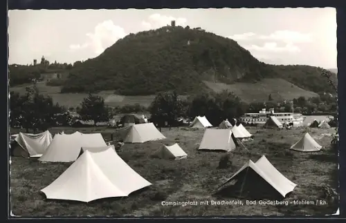 AK Bad Godesberg-Mehlem /Rh., Campingplatz mit Drachenfels