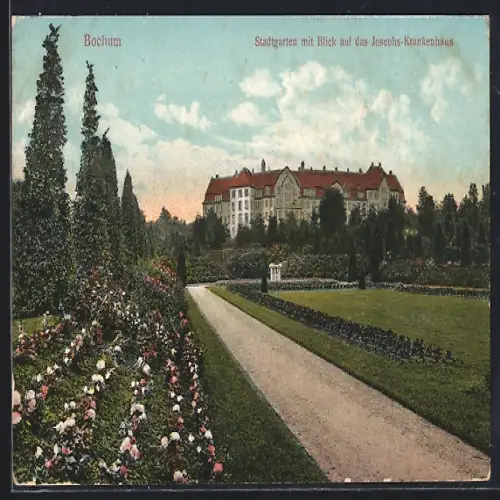 AK Bochum, Stadtgarten, Blick auf das Josephs-Krankenhaus