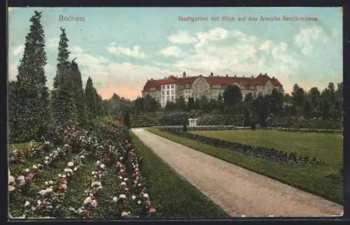 AK Bochum, Stadtgarten, Blick auf das Josephs-Krankenhaus