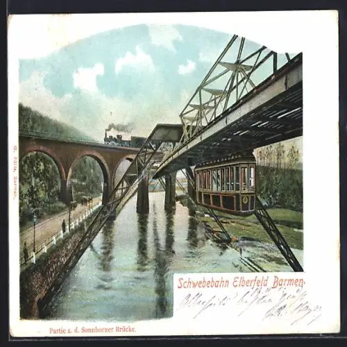AK Elberfeld, Schwebebahn, über dem Wasser