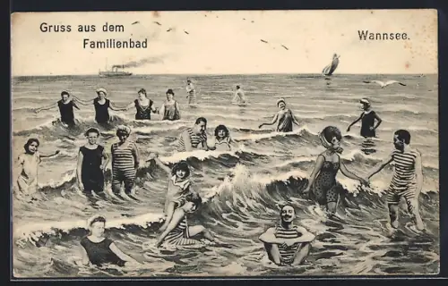 AK Berlin-Wannsee, Badegäste im Familienbad